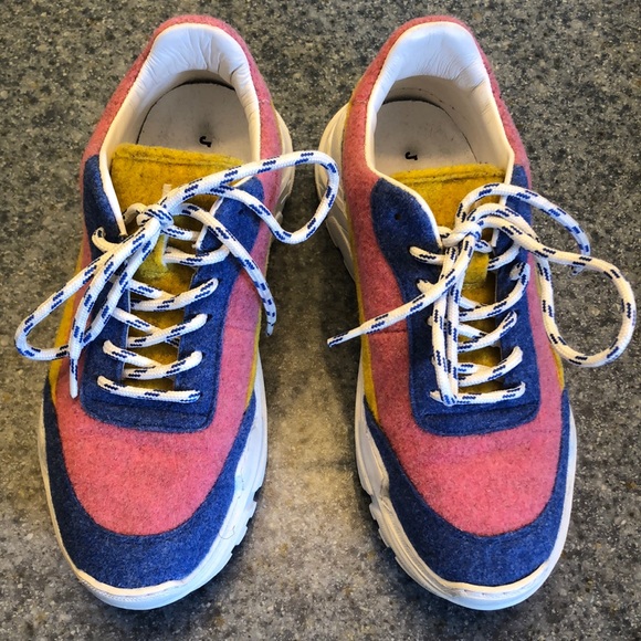 Joshua Sanders Shoes - JOSHUA SANDERS Chunky Platform Felt Leather Sneakers Made in Italy